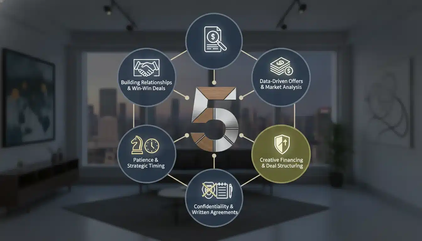 Real estate negotiation strategies for investors involving data, relationships, timing, and creative financing.