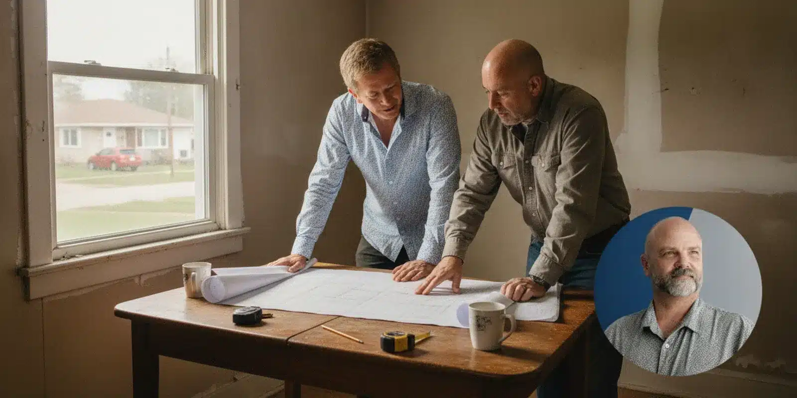 Real estate partners reviewing plans for a residential property