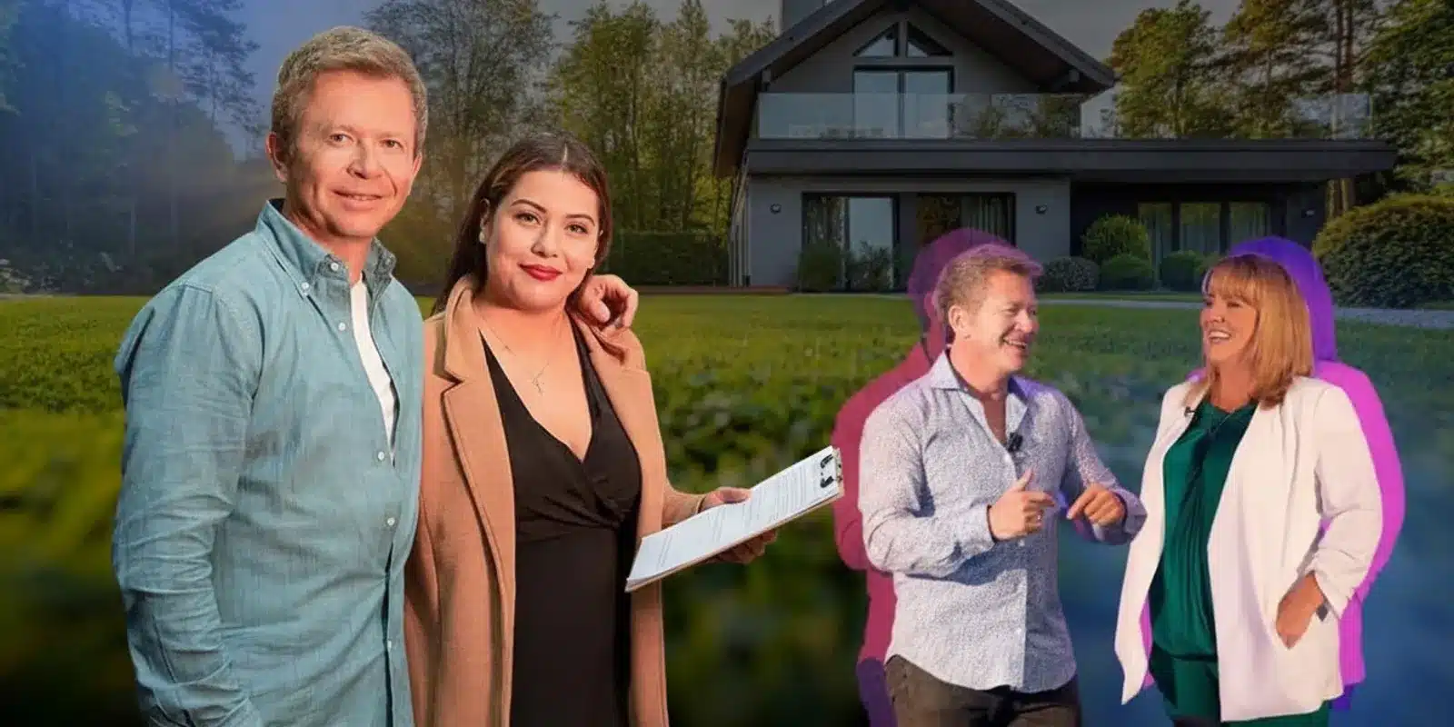 Investor and advisor reviewing property notes outside a residential home